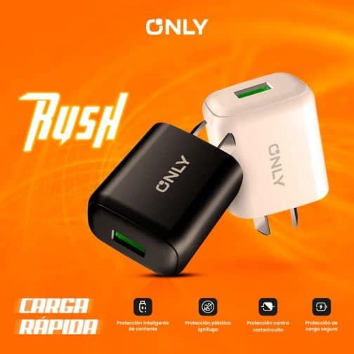 CARGADOR 220V MODO-018 4.8A - RUSH - 1USB + CABLE TIPO C - ONLY - NEGRO - Imagen 4