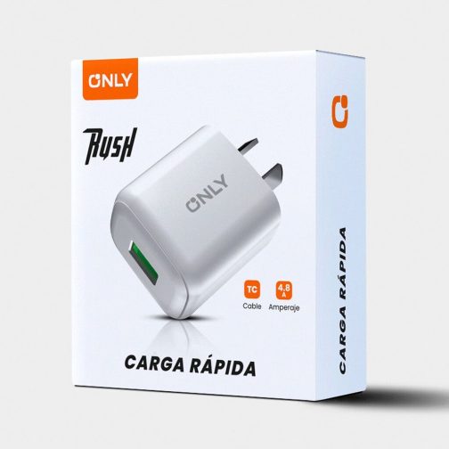 CARGADOR 220V MODO-018 4.8A - RUSH - 1USB + CABLE TIPO C - ONLY - BLANCO