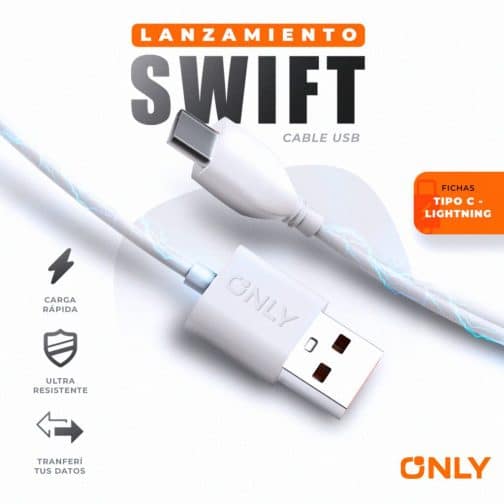 CABLE USB TIPO C MODO-126 SWIFT - ONLY - BLANCO - Imagen 3