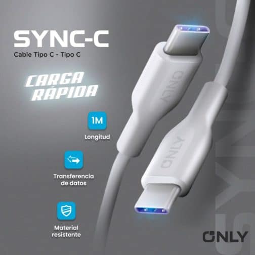 CABLE TIPO C A TIPO C MODO-141 SYNC-C - ONLY - BLANCO - Imagen 2