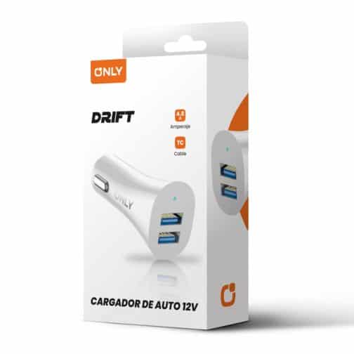 CARGADOR 12V DRIFT MODS-501 - 2 USB + CABLE TIPO C - ONLY - BLANCO - Imagen 2