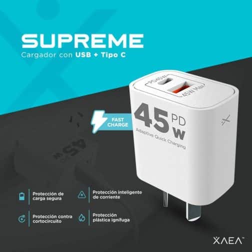 CARGADOR 220V MODX-004 SUPREME - 5A - 1USB + TIPO C - XAEA - Imagen 3